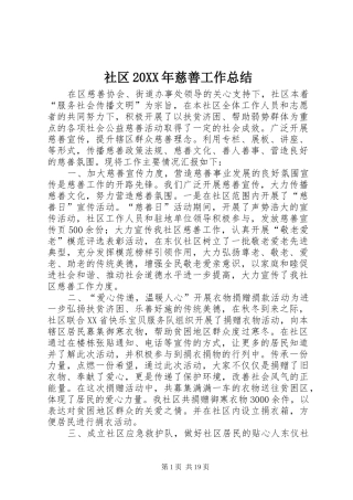 社区20XX年慈善工作总结