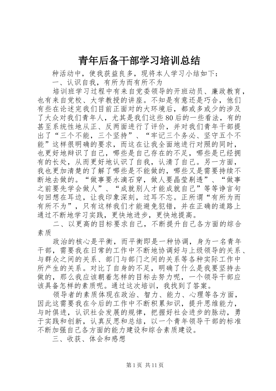 青年后备干部学习培训总结_第1页