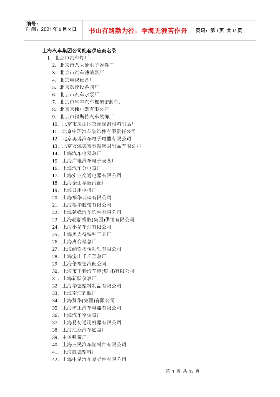 某汽车集团配套供应商名录_第1页