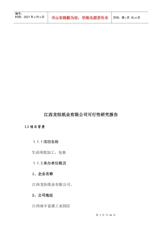 某纸业有限公司可行性研究报告
