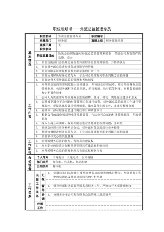 外派总监管理专员岗位说明书