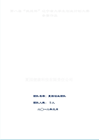 某省大学生创业计划大赛参赛作品