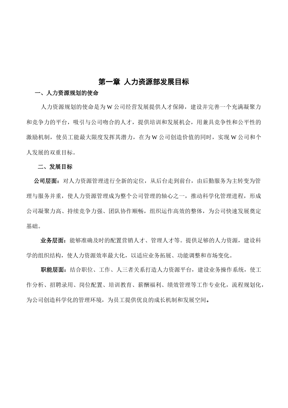 人力资源-W公司人力资源部规划(最新)_第3页