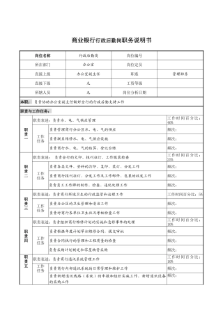 商业银行行政后勤岗职务说明书
