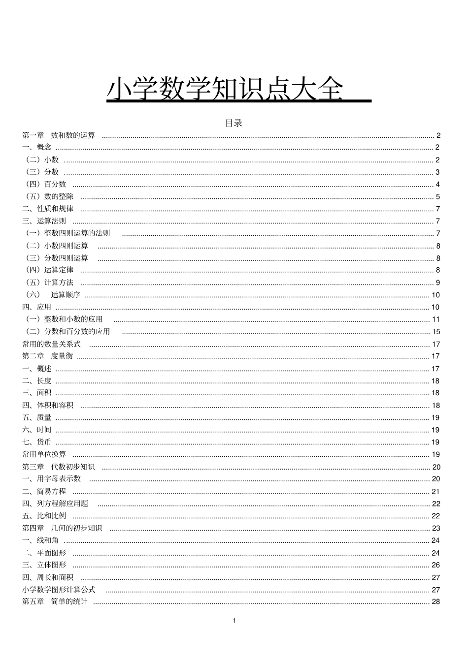 小学数学知识点总结大全(非常全面)_第1页