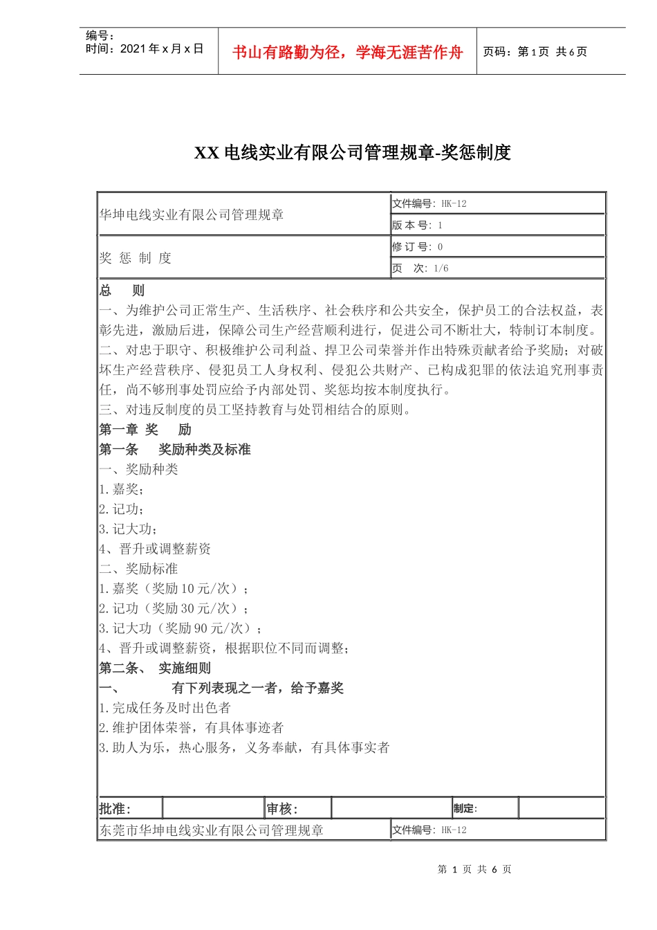 某电线实业有限公司管理规章-奖惩制度_第1页