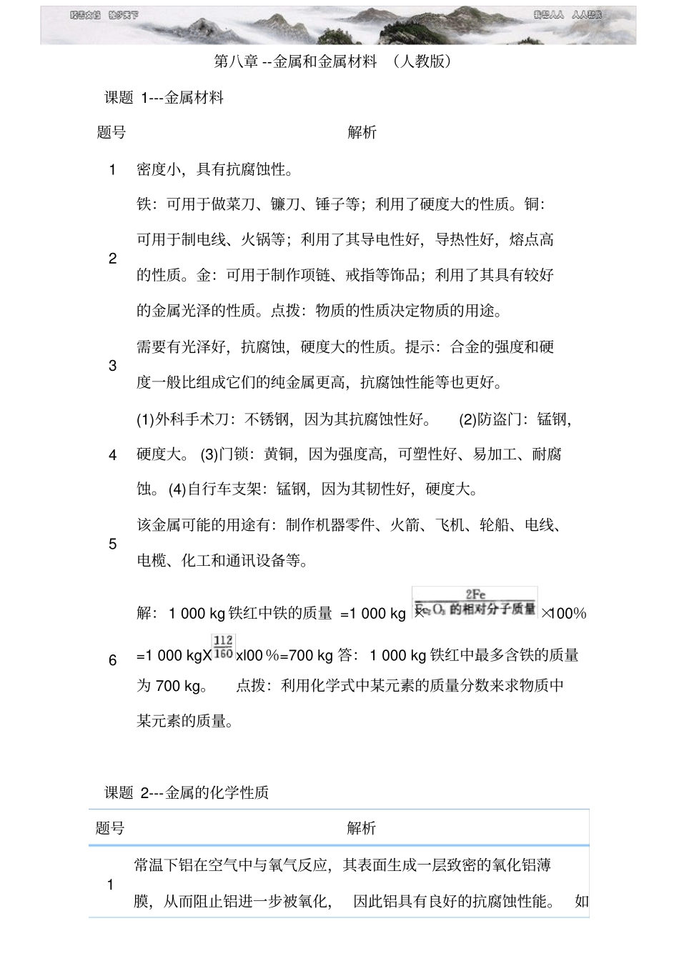 人教版化学教材九年级下册课后习题答案_第1页