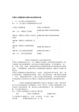 中国压力容器标准与美国ASME规范的比较