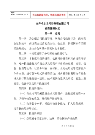 某特殊钢公司投资管理制度手册