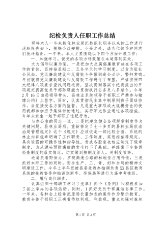 纪检负责人任职工作总结