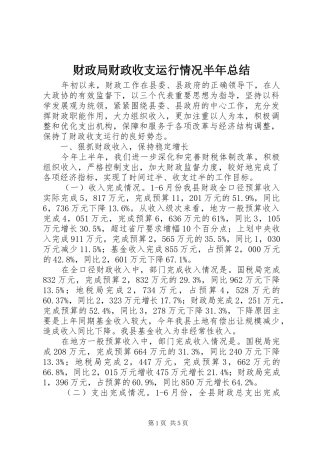 财政局财政收支运行情况半年总结