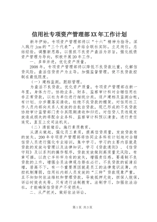 信用社专项资产管理部工作计划