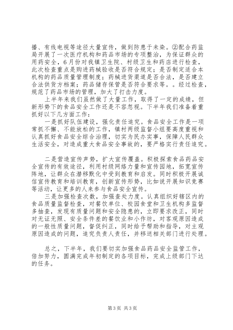 ＸＸ镇度食品药品监管工作总结_第3页