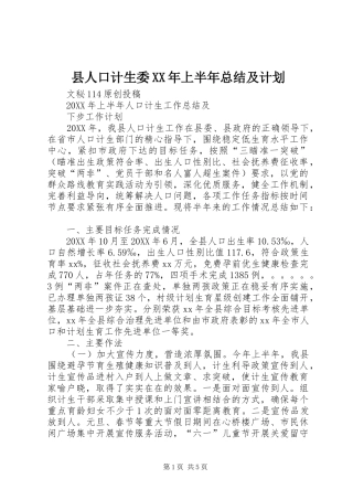 县人口计生委上半年总结及计划