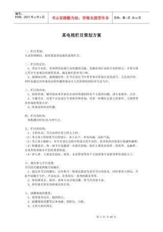某电视栏目策划方案