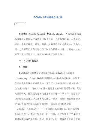 人力资源-P-CMM：HRM持续改进之路