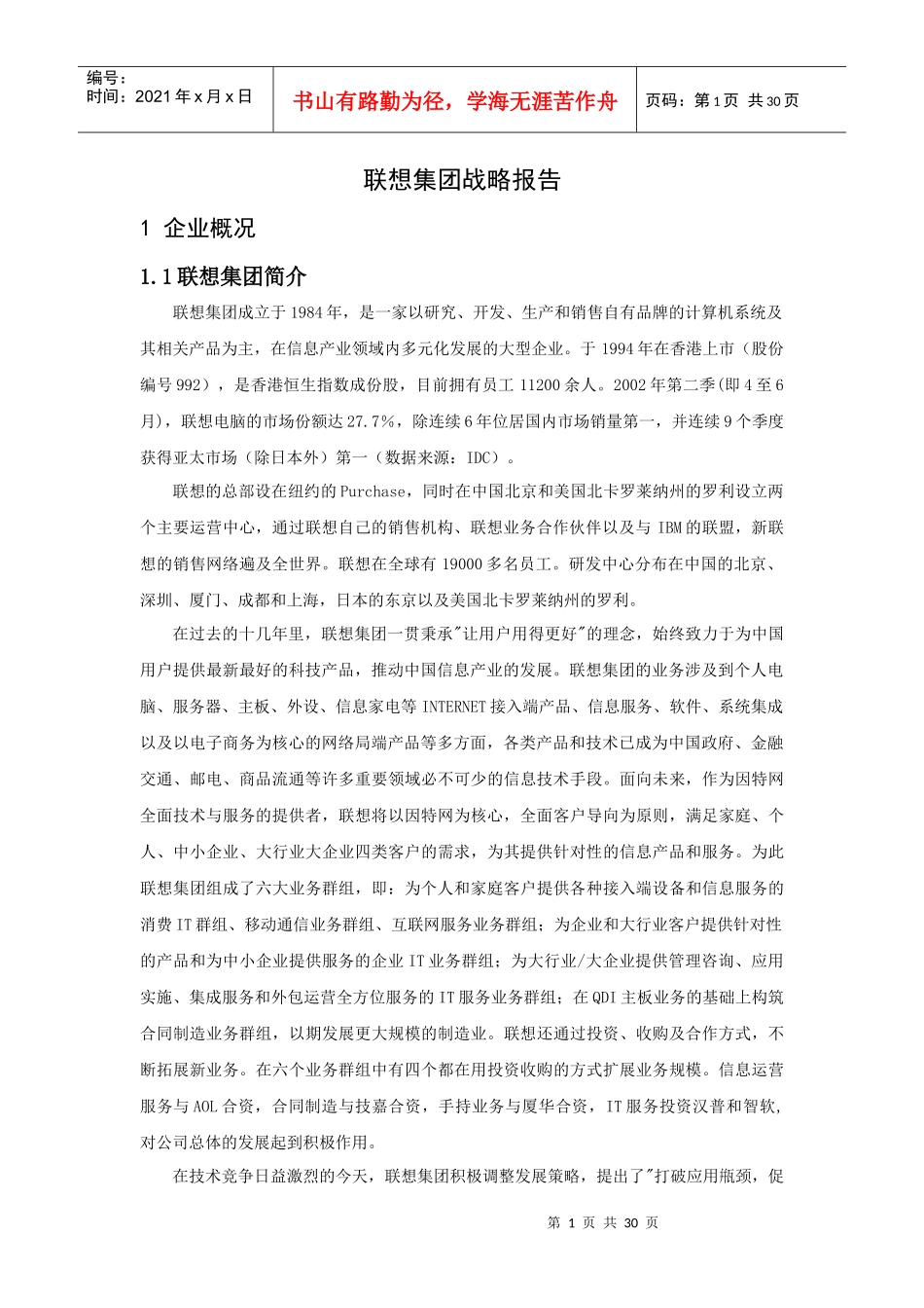 某电脑公司集团战略报告分析_第1页
