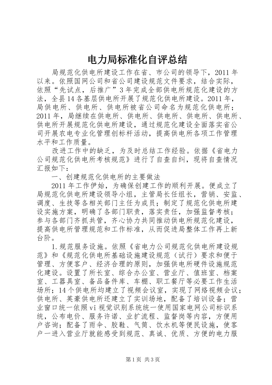 电力局标准化自评总结_第1页