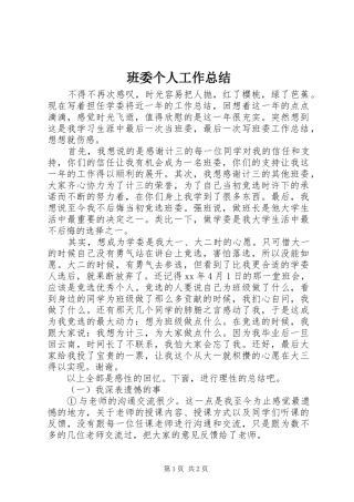 班委个人工作总结