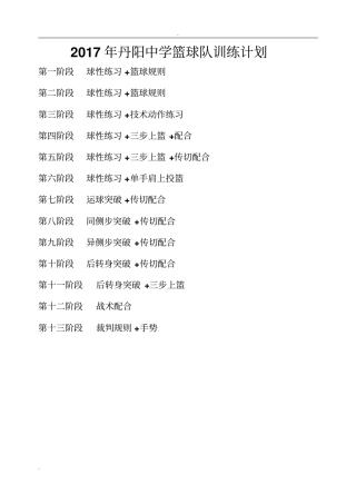 中学篮球队训练计划