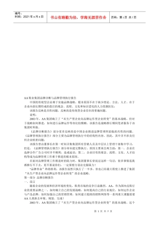 某鞋业集团品牌诊断与品牌管理执行报告