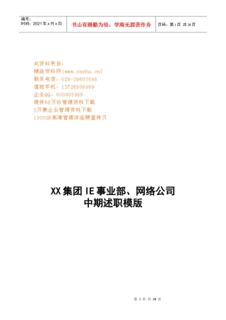 某集团IE事业部网络公司中期述职样本