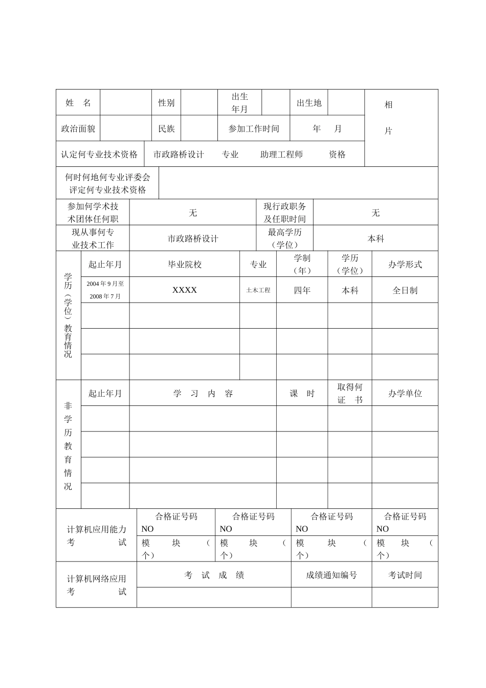 专业技术资格申报考核认定表范本_第3页