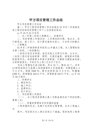 甲方项目管理工作总结