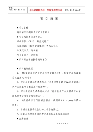 某闭环超细成纤产业化项目资金申请报告