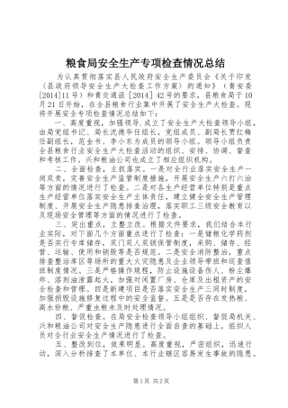 粮食局安全生产专项检查情况总结