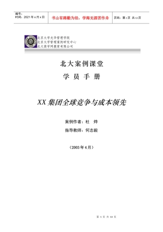 某集团全球竞争与成本领先