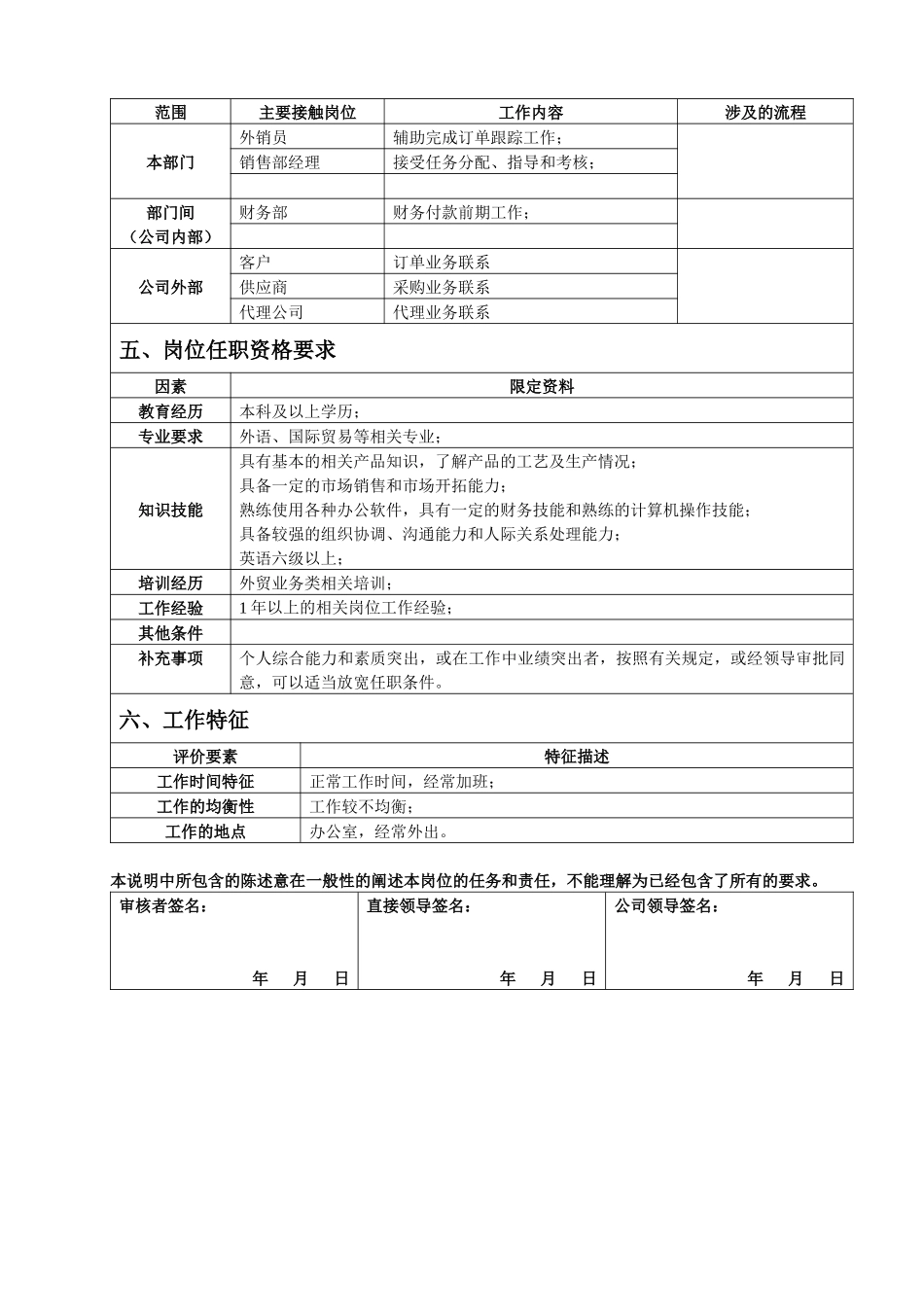 外销助理岗位说明书_第2页