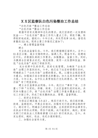ＸＸ区监察队白色污染整治工作总结
