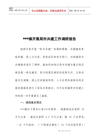 某镇开展局市共建工作调研报告范本