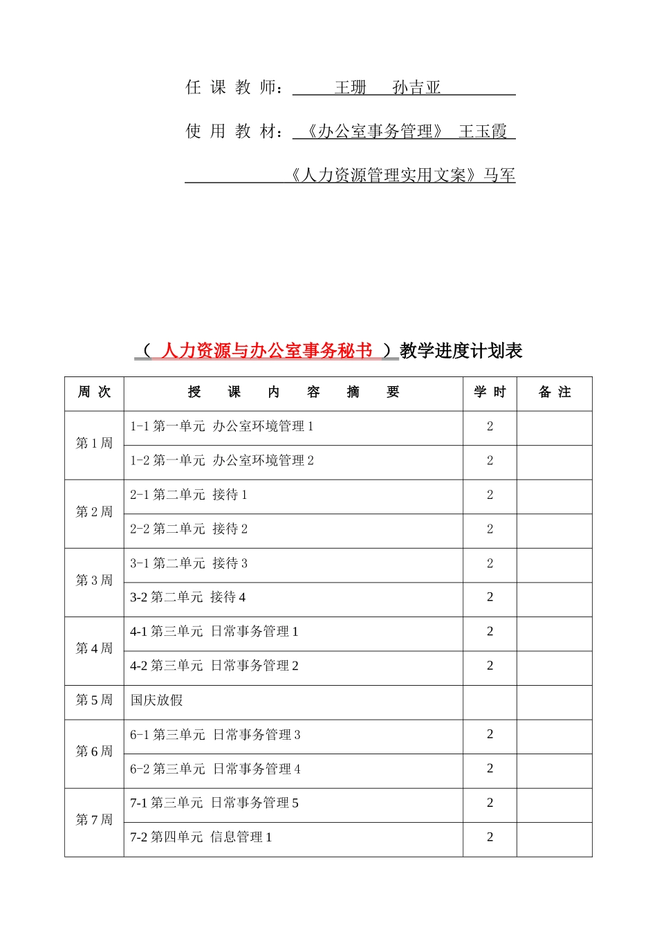人力资源与办公室秘书教案1-1办公室环境管理(1)_第2页