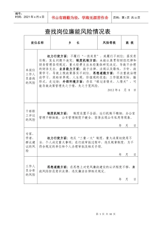查找岗位廉能风险情况表和岗位工作职责