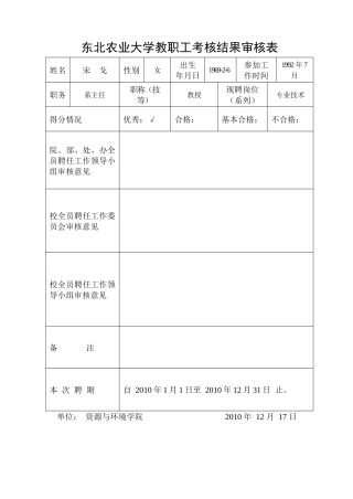 全院教职工考核审核表