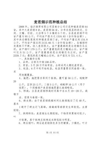 麦茬烟示范种植总结