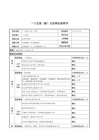 中船重工研究所一0五室(副)主任岗位说明书