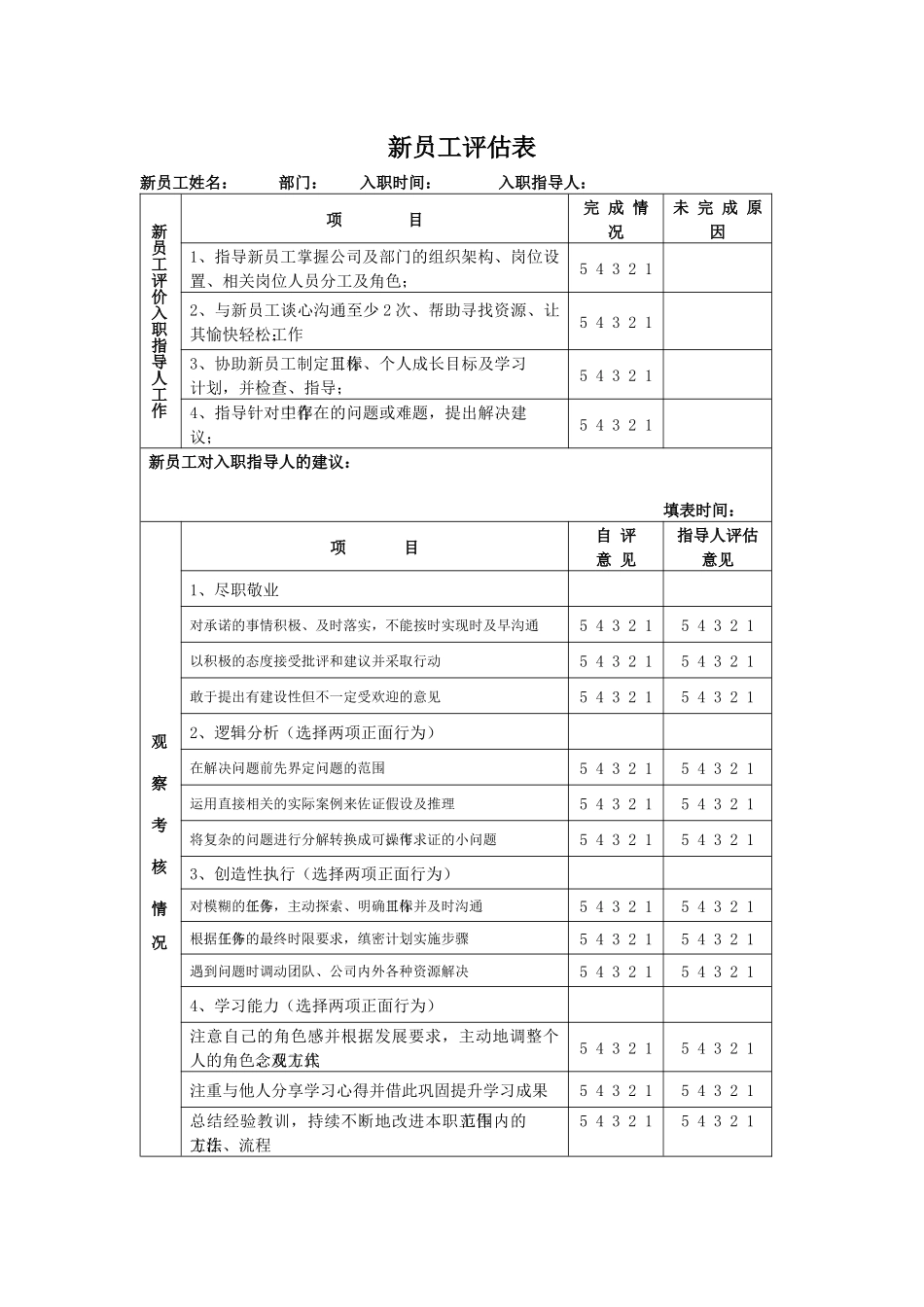 人力资源-10、新员工评估表_第1页