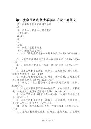 第一次全国水利普查数据汇总表5篇范文