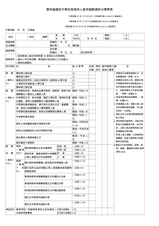 云林县国民中学校长候用人员申请甄选评分标准表