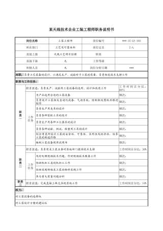天线技术企业工装工程师职务说明书