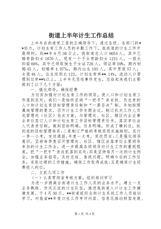 街道上半年计生工作总结