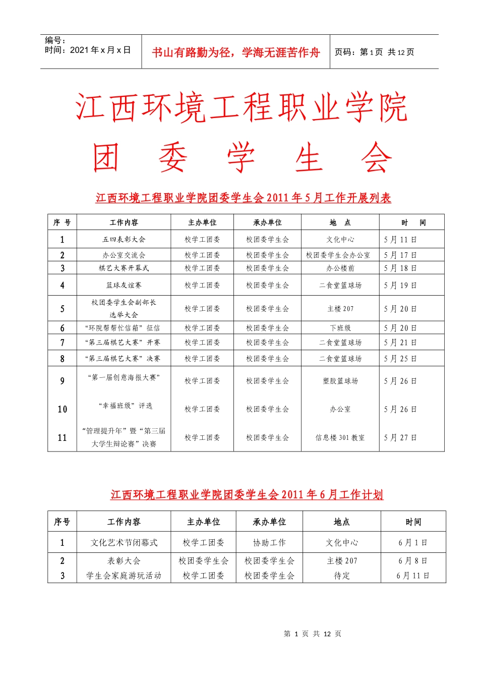 校学生会五月工作总结六月工作计划_第1页