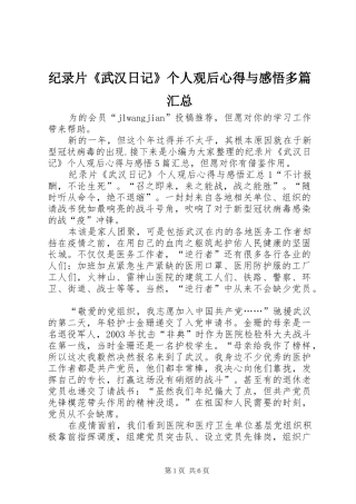 纪录片《武汉日记》个人观后心得与感悟多篇汇总