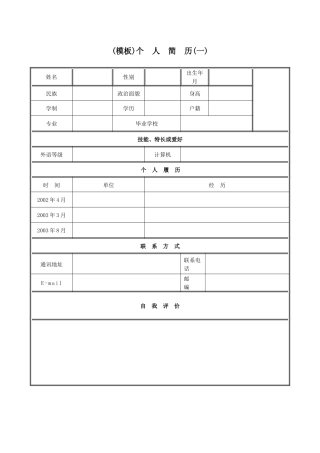 人力资源-XXXX大学生求职简历表格模板