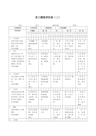 员工绩效评价表范本（二）