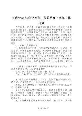 县农业局上半年工作总结和下半年工作计划
