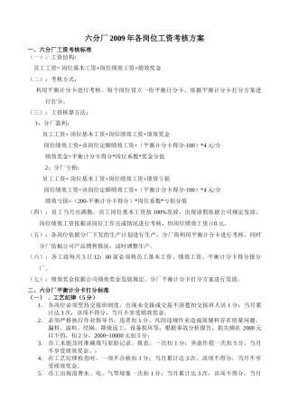 六分厂平衡计分卡打分考核方案